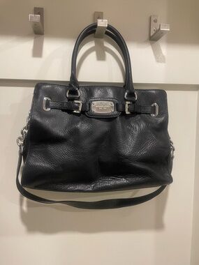 Michael Kors Black Leather Tote with Chain-Accent Strap